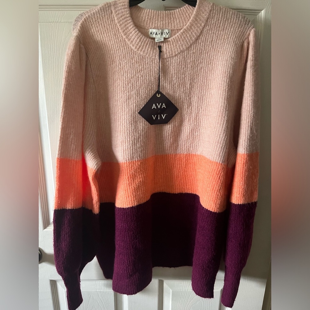Ava Viv Target Sweater Plus Size 1X Pink Maroon Stripe Long Sleeve Knit